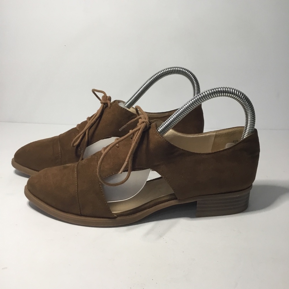 Nine West Women’s Brown Nambero Cut Out Cap Toe Lace Up Loafers Size 6.5 EUC